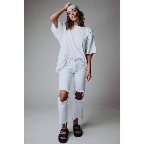 We The Free People Womens Jeans Optic White Maggie Mid Rise Distressed 26 - Picture 1 of 12
